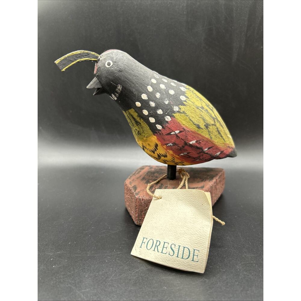 New Hand Carved Hand Painted Quail By Foreside 5.5” Tall w Tags Bird Art Cabin